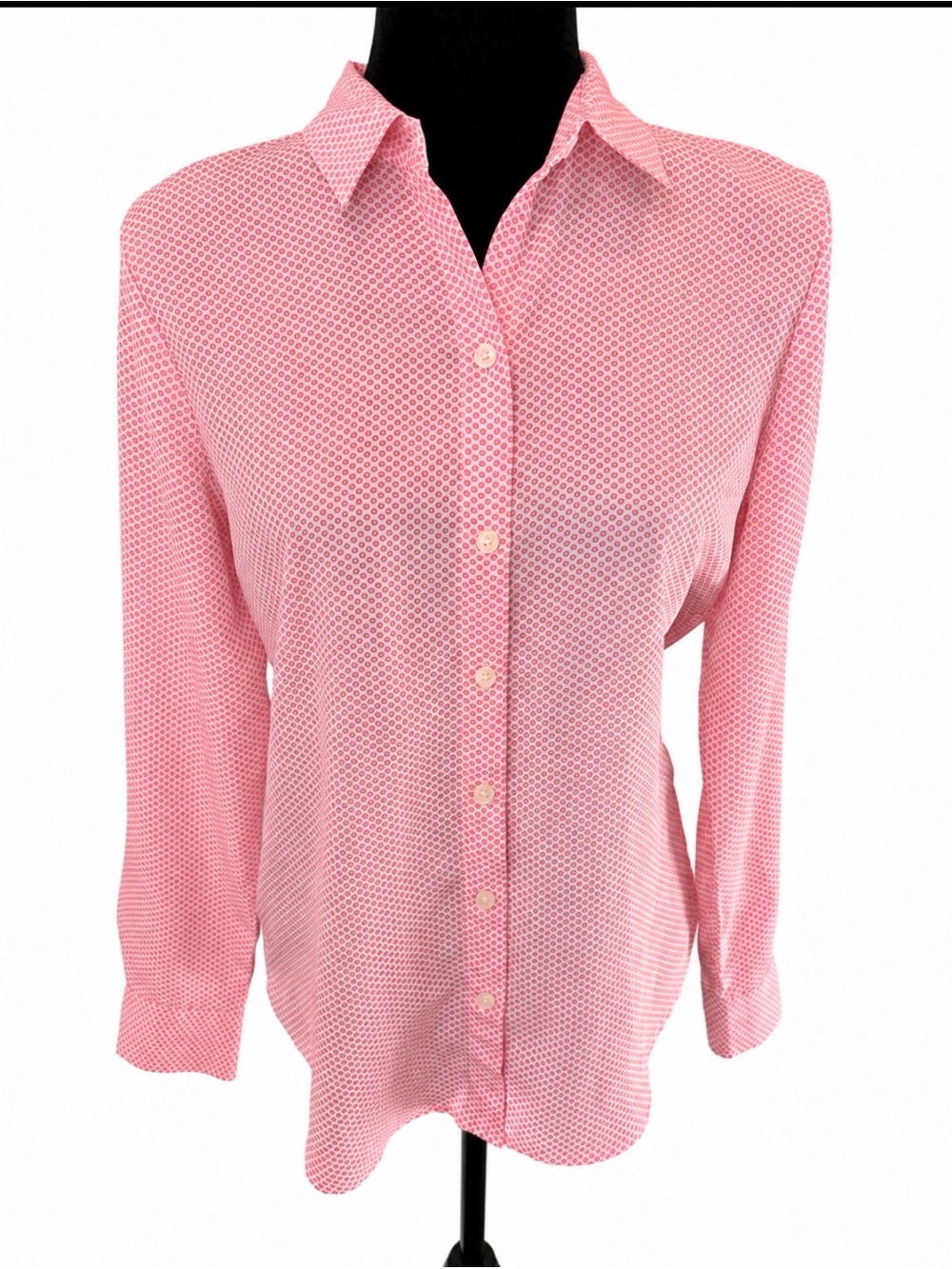 Ann Taylor Pink and White Geometric Print Button-Down Shirt Size 2 EUC